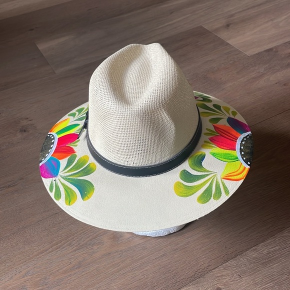 Artisanal Mexican Sombreros Hand Painted Fedora Floral Sombrero Panama Bohemian - Picture 3 of 8